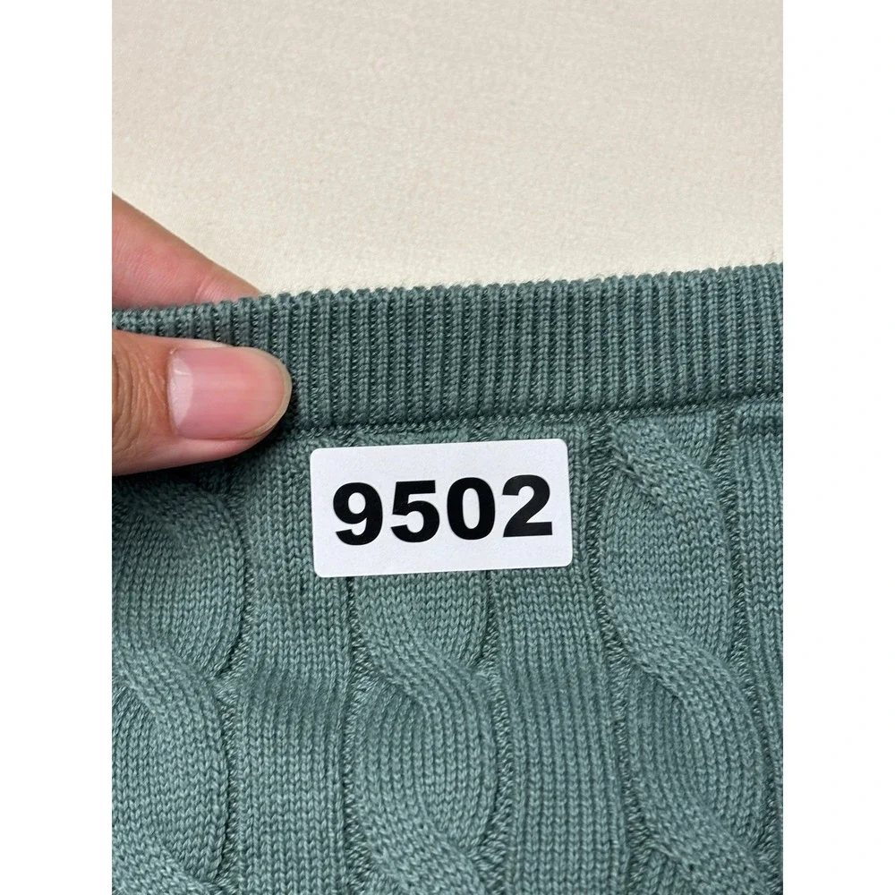 NWT J.Crew Mens Cable Knit Cotton Sweater Sage Green Teal BV493 Size M